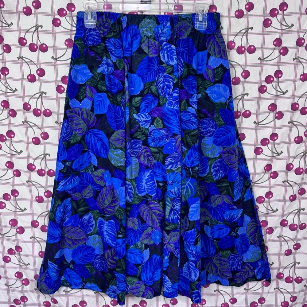 Vintage BonWorth Blue and Green Leaf Maxi Skirt